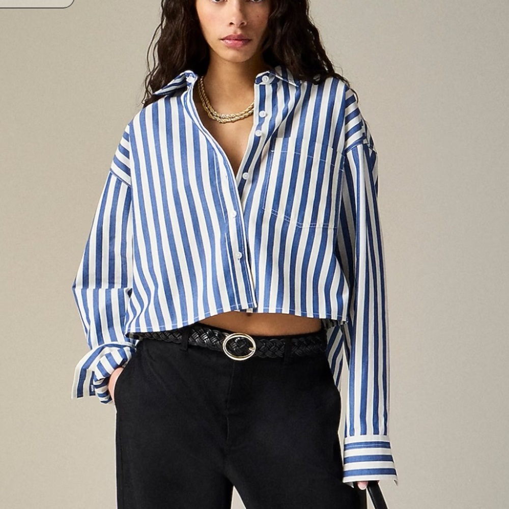 J. Crew Étienne cropped button-up shirt in striped cotton poplin